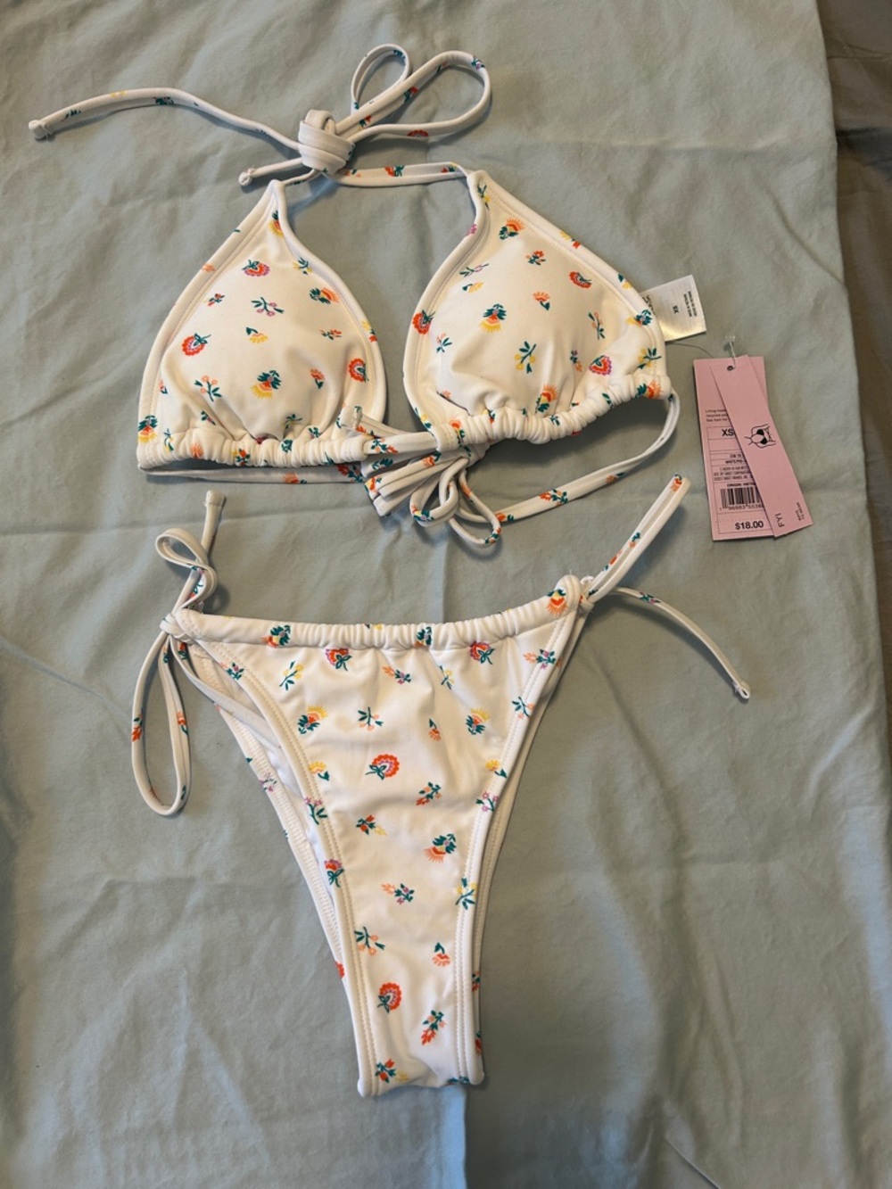 Wild fable White Floral Triangle Bikini Top and Tie-Side Bottoms